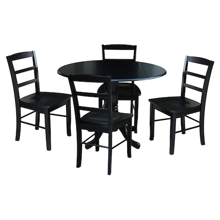 International Concepts 42 in. Dual Drop Leaf Table with 4 Ladder Back Dining Chairs - 5 Piece Dining Set K46-42DP-C2-4